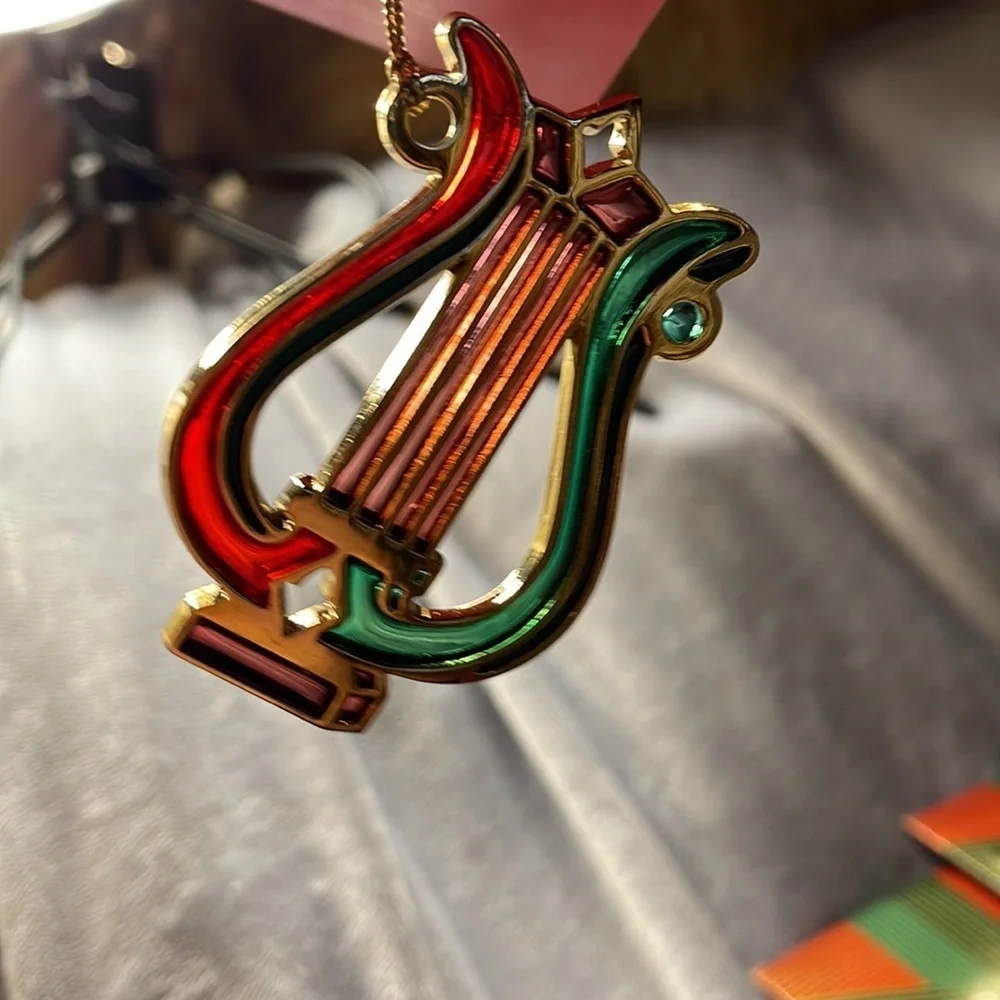 Vintage (1984) Avon Snow Fantasy Jewel tone Lyre, Mandolin, & Horn Ornaments